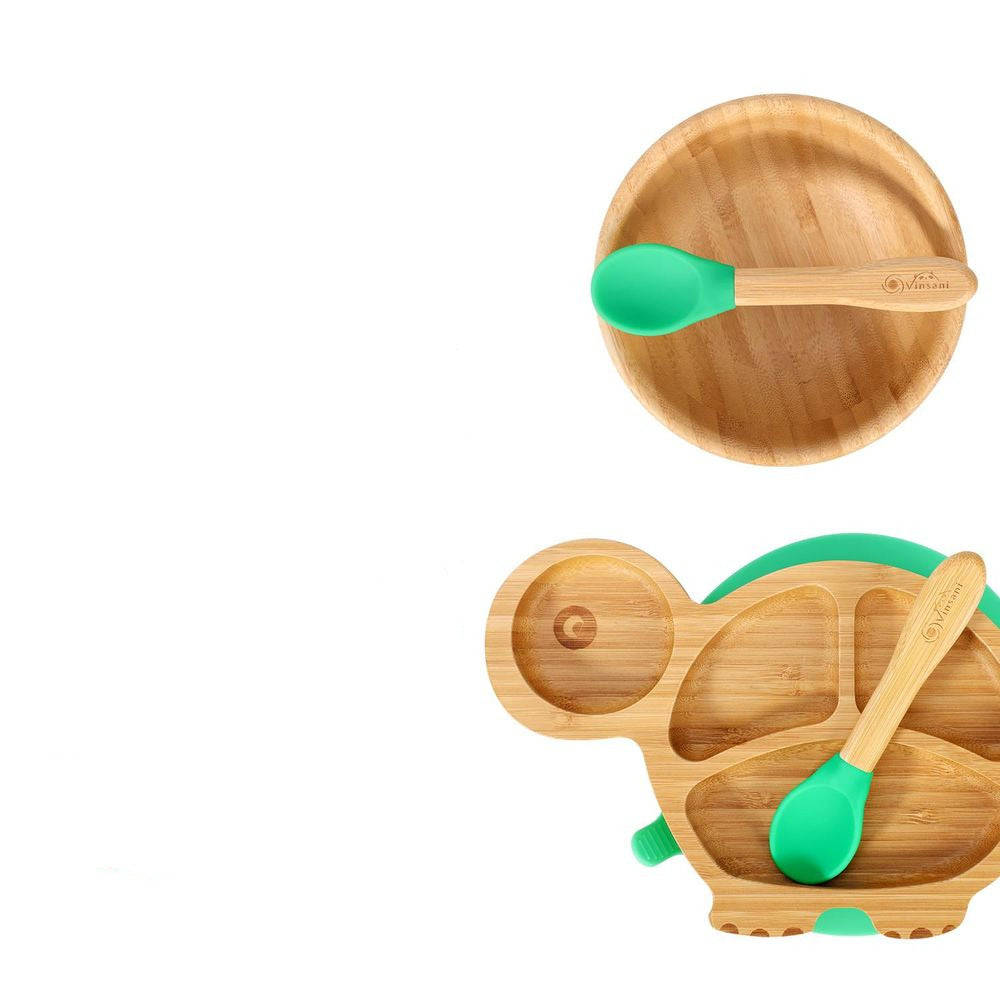 Baby weaning sets Bamboo Turtle Plate, Bowl & Spoon Set Vinsani The Little Baby Brand