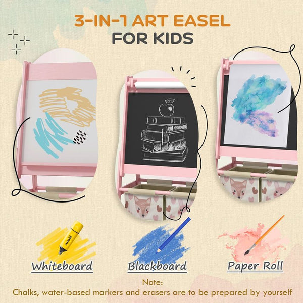 AIYAPLAY Kids Easel with Paper Roll, Blackboard, Whiteboard, Storage, Pink AIYAPLAY The Little Baby Brand