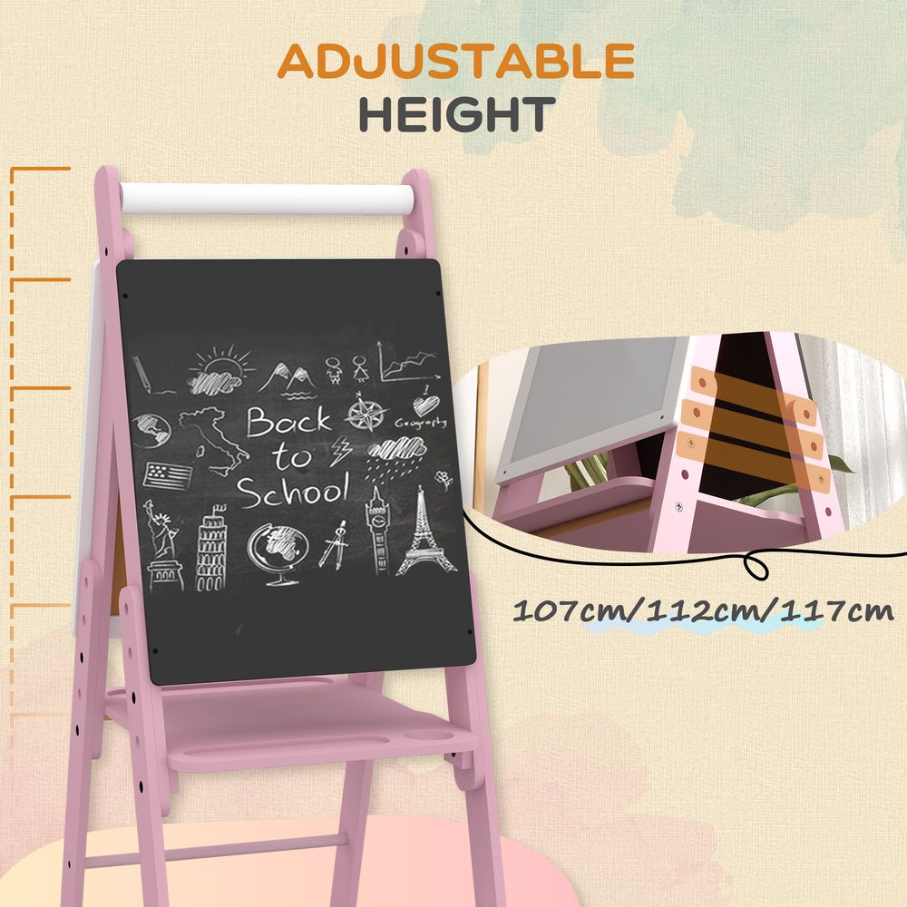 Art Easel for Kids, Double-Sided Whiteboard Chalkboard w/ Paper Roll - Pink AIYAPLAY The Little Baby Brand