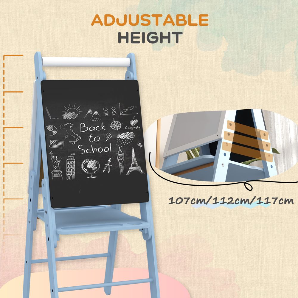 Art Easel for Kids, Double-Sided Whiteboard Chalkboard w/ Paper Roll - Blue AIYAPLAY The Little Baby Brand