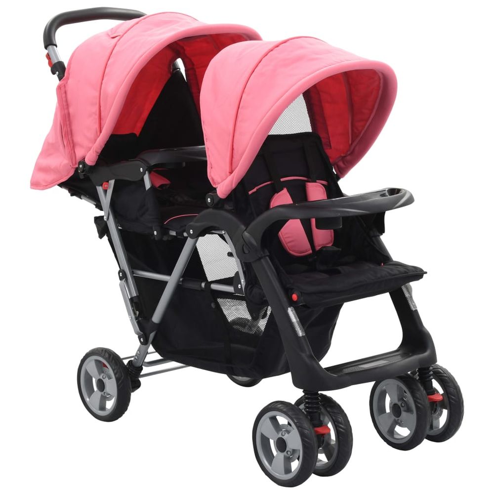 vidaXL Tandem Stroller Steel Red and Black vidaXL The Little Baby Brand