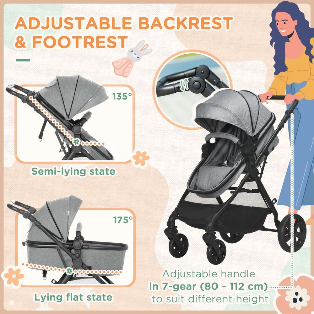 Pushchair Grey - Foldable Baby Pushchair with Fully Reclining Backrest Avasam The Little Baby Brand