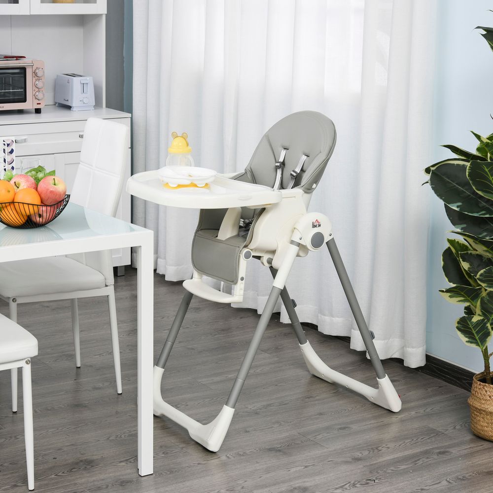 Foldable Baby High Chair Toddler Height Back Footrest Adjustable Grey HOMCOM Unbranded The Little Baby Brand