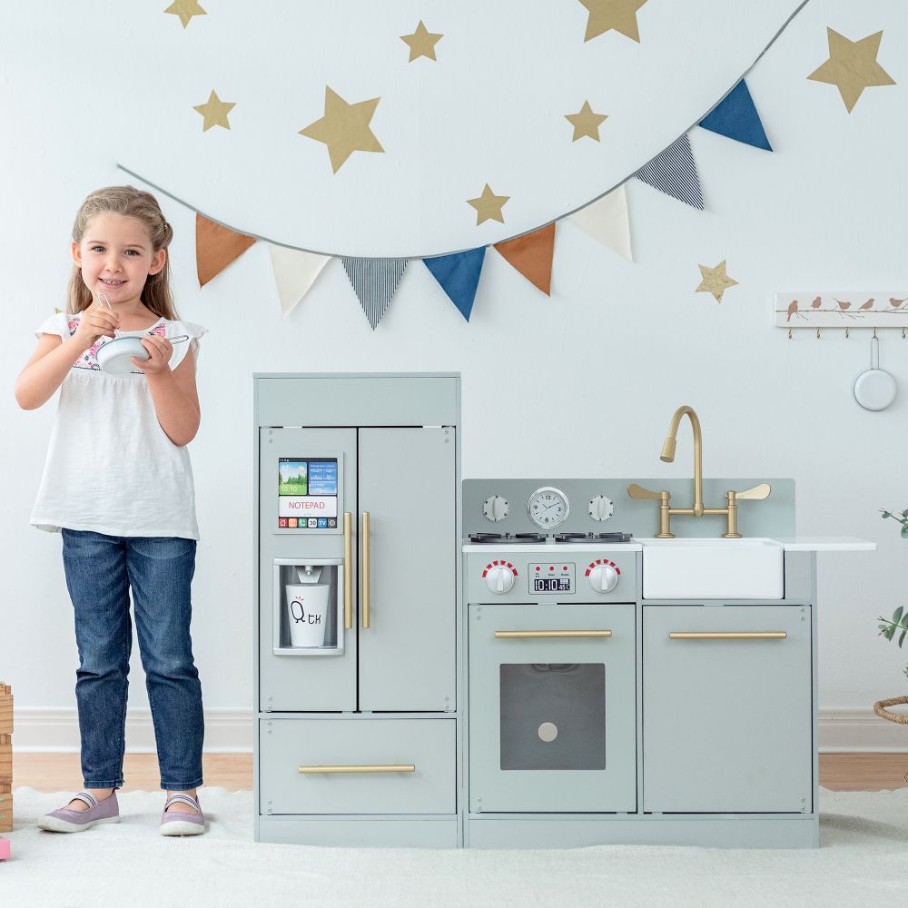 Large Wooden Toy Kitchen with Fridge and Ice Maker Teamson Kids The Little Baby Brand