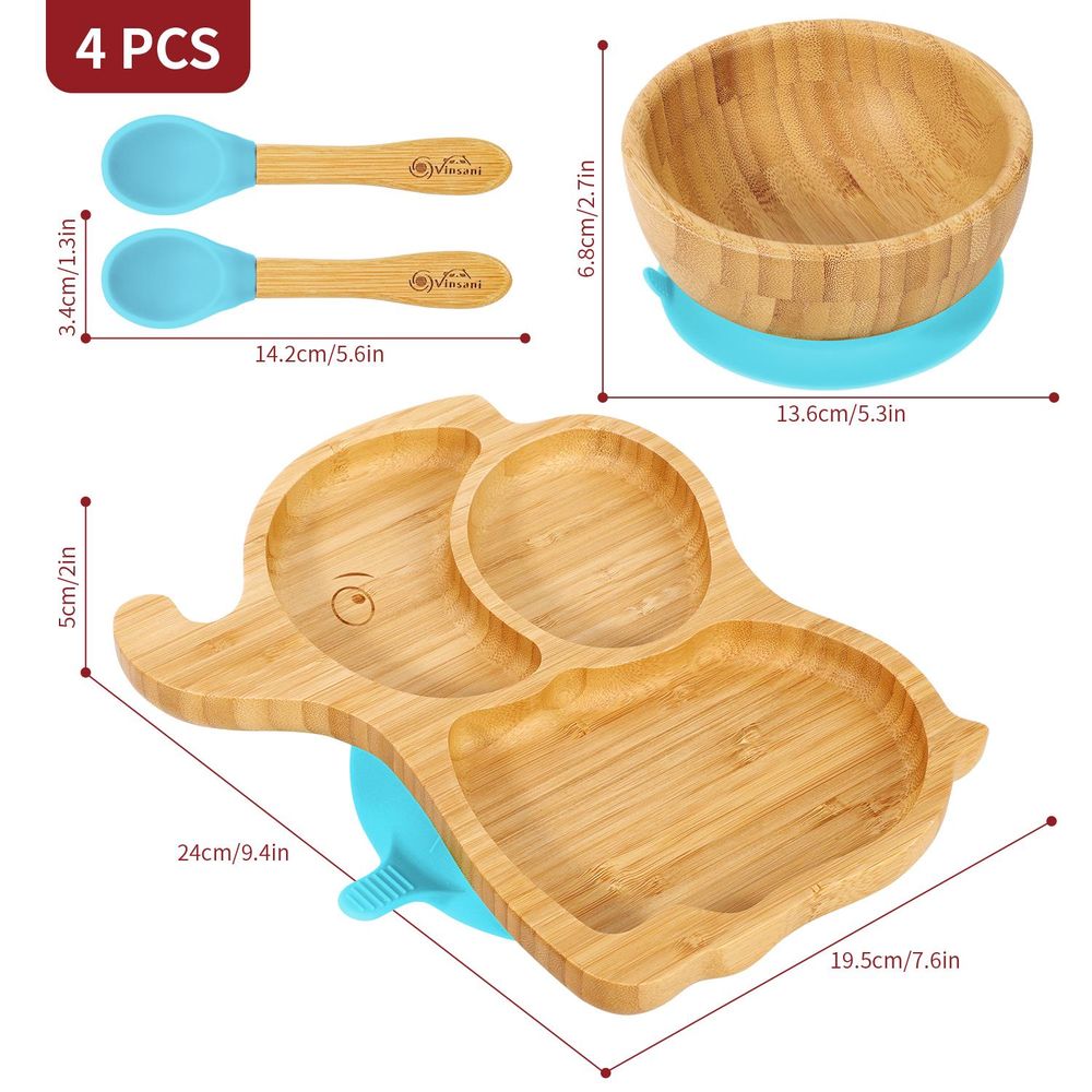 Baby Feeding Bamboo Elephant Plate, Bowl & Spoon Set Vinsani The Little Baby Brand