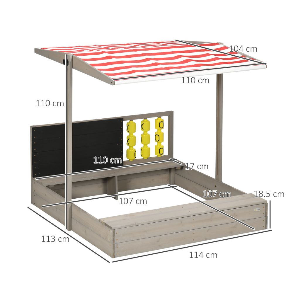 Outsunny Kids Wooden Sandpit, Sandbox w/ Canopy, Seats, for Gardens - Grey Outsunny The Little Baby Brand