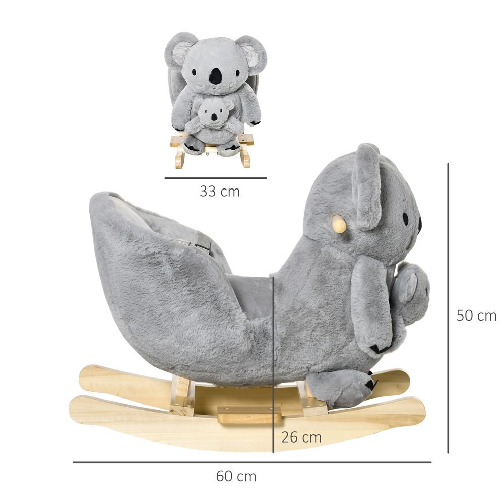 Kids Plush Ride-On Rocking Horse Koala-shaped Toy w/ Gloved Doll Grey HOMCOM The Little Baby Brand