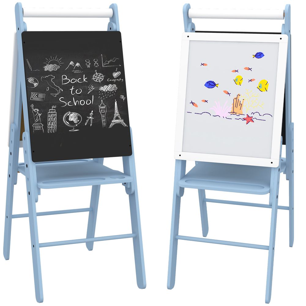 Art Easel for Kids, Double-Sided Whiteboard Chalkboard w/ Paper Roll - Blue AIYAPLAY The Little Baby Brand