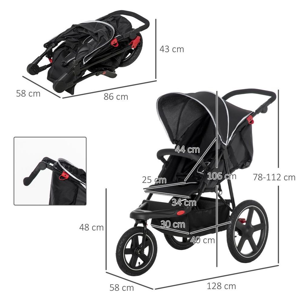 Pushchair Black Lightweight Pushchair with Reclining Backrest Avasam The Little Baby Brand