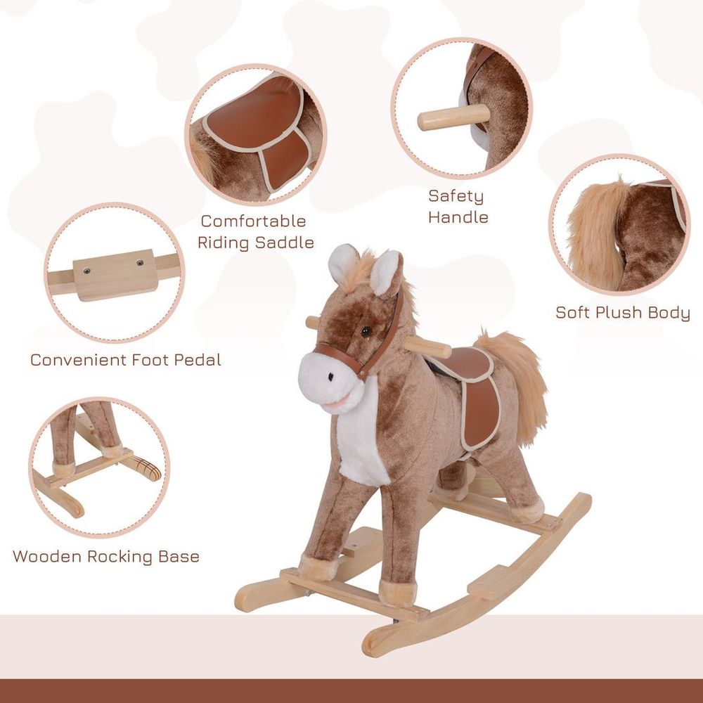 HOMCOM Kids Rocking Horse Wooden Plush Age 3+ Children Ride On Toy Rocker Baby HOMCOM The Little Baby Brand