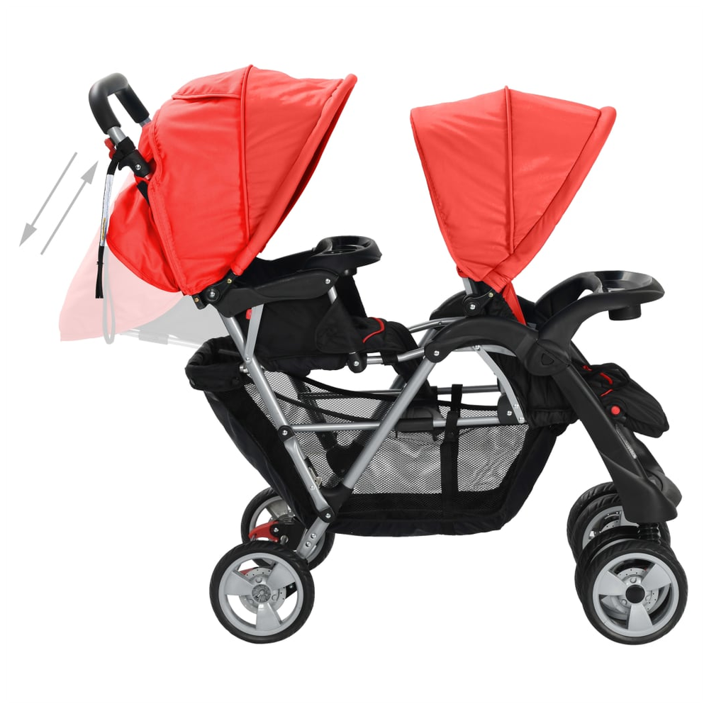 vidaXL Tandem Stroller Steel Red and Black vidaXL The Little Baby Brand