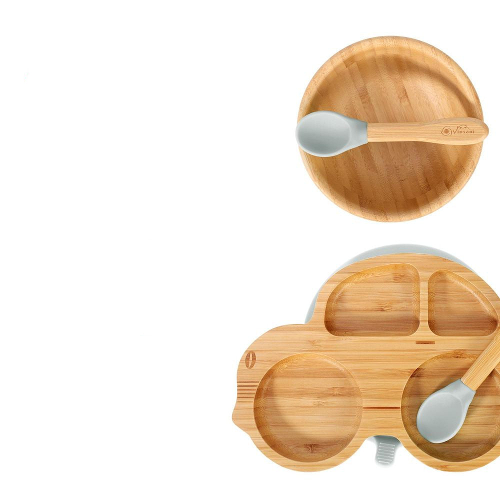 Baby Feeding Bamboo Car Plate Bowl & Spoon Set Vinsani The Little Baby Brand