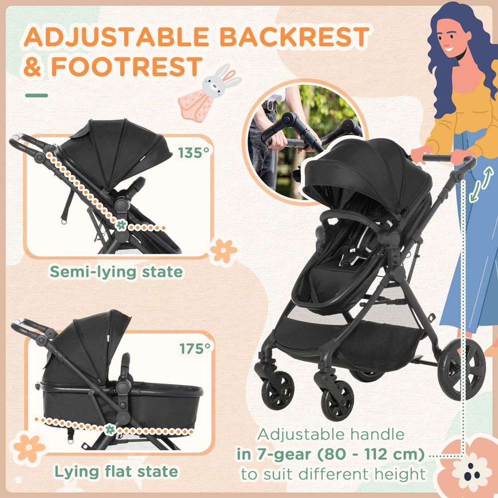 Black - Foldable Baby Pushchair with Fully Reclining Backrest Avasam The Little Baby Brand