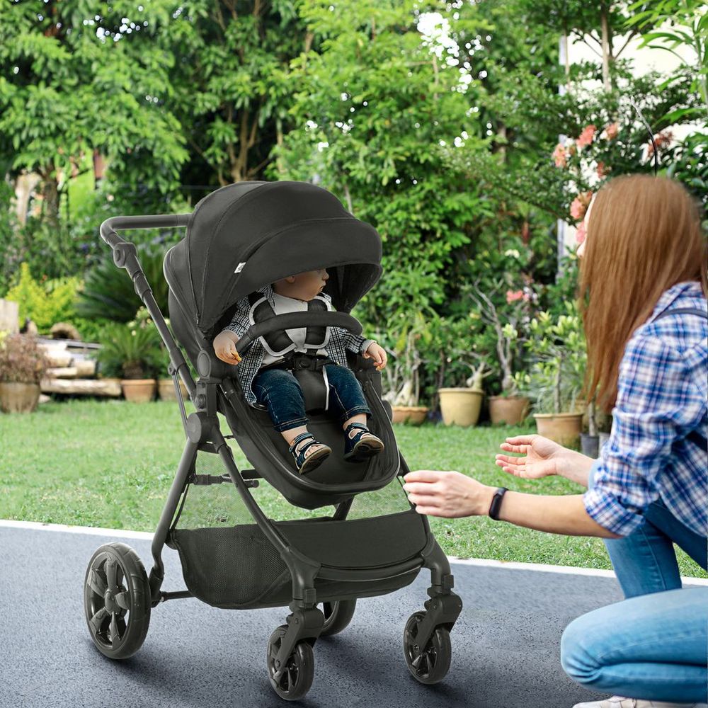 Black - Foldable Baby Pushchair with Fully Reclining Backrest Avasam The Little Baby Brand