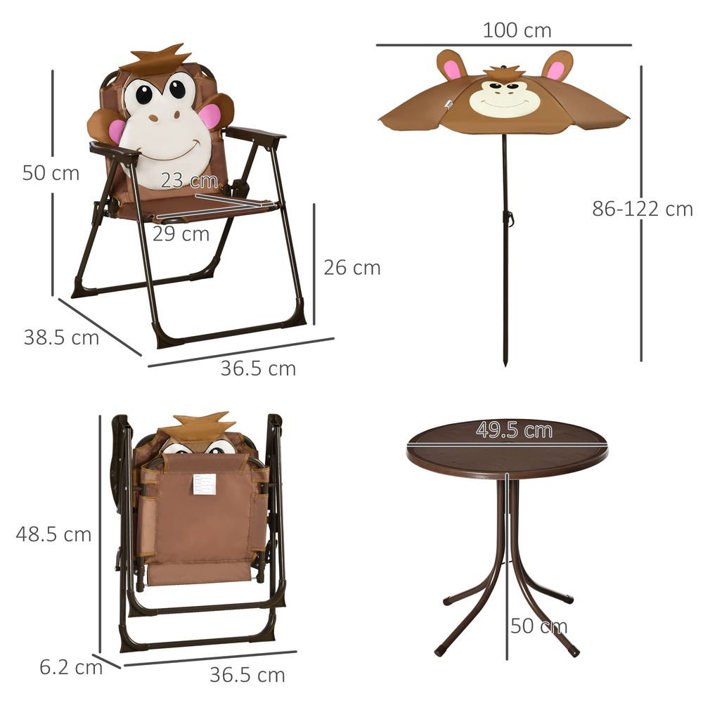 Kids Foldable Four-Piece Garden Set Table, Chairs, Umbrella Outsunny The Little Baby Brand