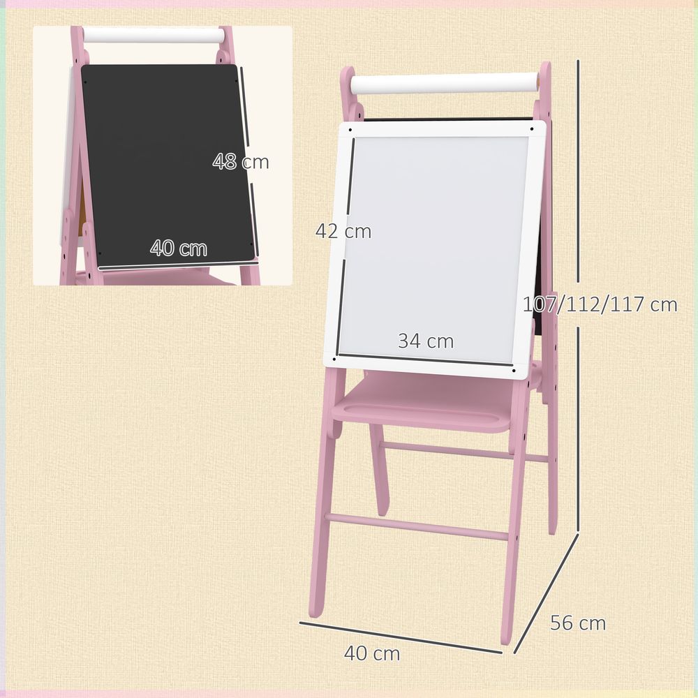 Art Easel for Kids, Double-Sided Whiteboard Chalkboard w/ Paper Roll - Pink AIYAPLAY The Little Baby Brand