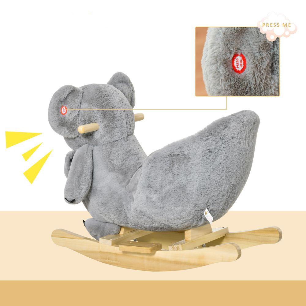 Kids Plush Ride-On Rocking Horse Koala-shaped Toy w/ Gloved Doll Grey HOMCOM The Little Baby Brand