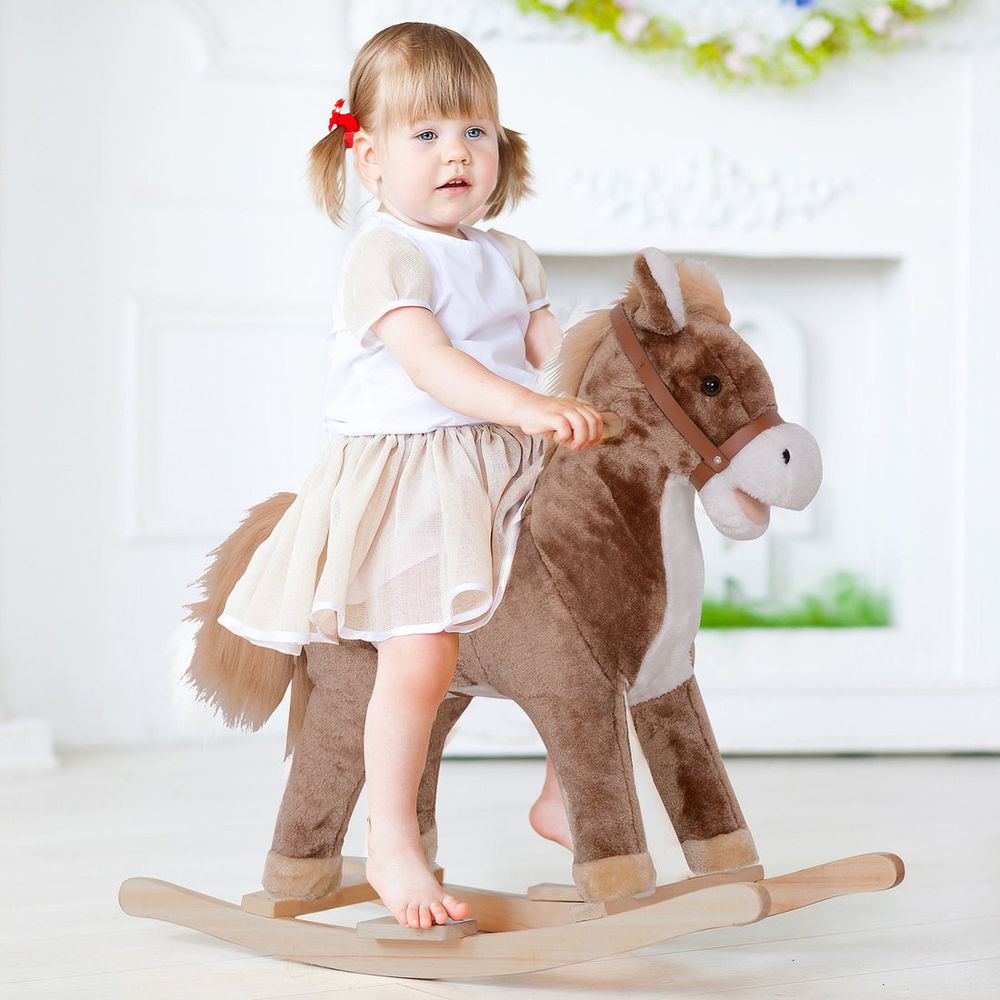 HOMCOM Kids Rocking Horse Wooden Plush Age 3+ Children Ride On Toy Rocker Baby HOMCOM The Little Baby Brand