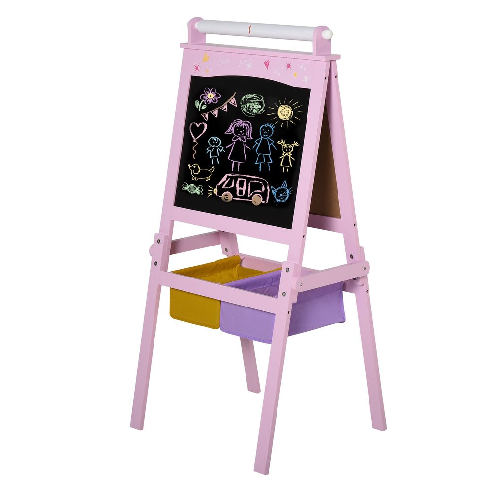 Kids Wooden Art Easel with Paper Roll Double-Sided Chalkboard, board HOMCOM Unbranded The Little Baby Brand