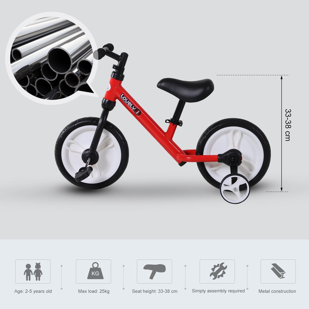 Kids Balance Training Bike Toy w/ Stabilizers For Child 2-5 Years Red HOMCOM Unbranded The Little Baby Brand