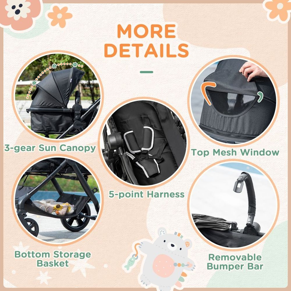 Black - Foldable Baby Pushchair with Fully Reclining Backrest Avasam The Little Baby Brand