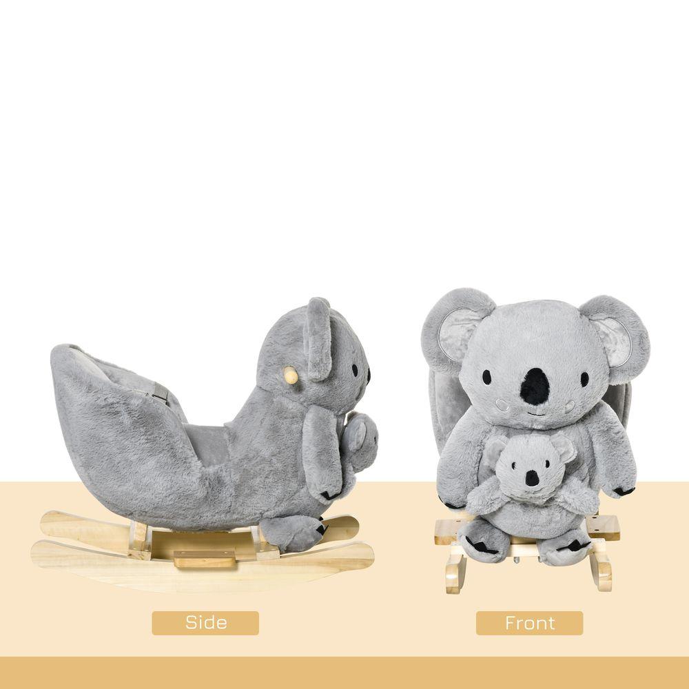 Kids Plush Ride-On Rocking Horse Koala-shaped Toy w/ Gloved Doll Grey HOMCOM The Little Baby Brand