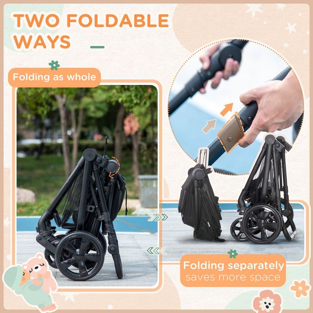 Black - Foldable Baby Pushchair with Fully Reclining Backrest Avasam The Little Baby Brand