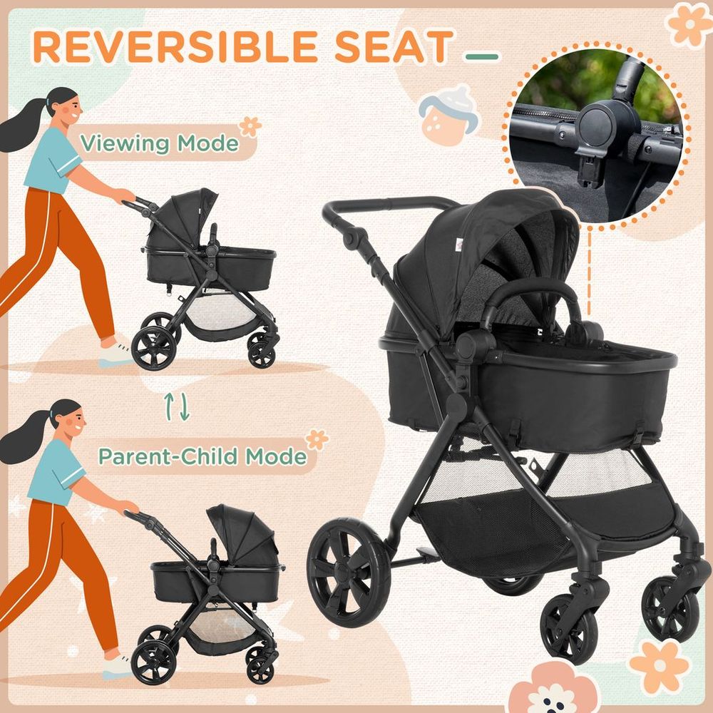 Black - Foldable Baby Pushchair with Fully Reclining Backrest Avasam The Little Baby Brand