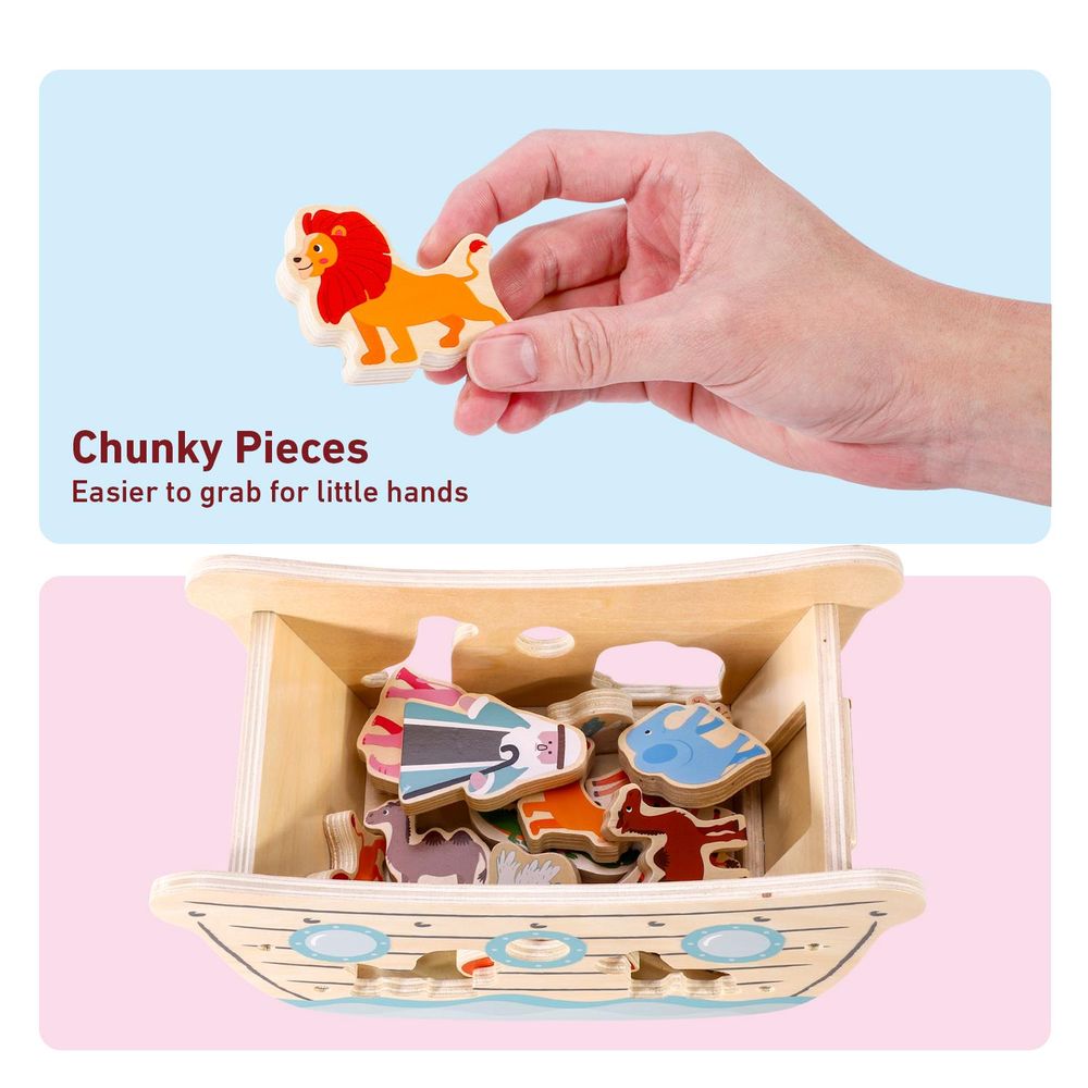 Wooden Toys Wooden Noah's Ark  Shape & Blocks Sorter Puzzle Activity Toy SOKA Play Imagine Learn The Little Baby Brand