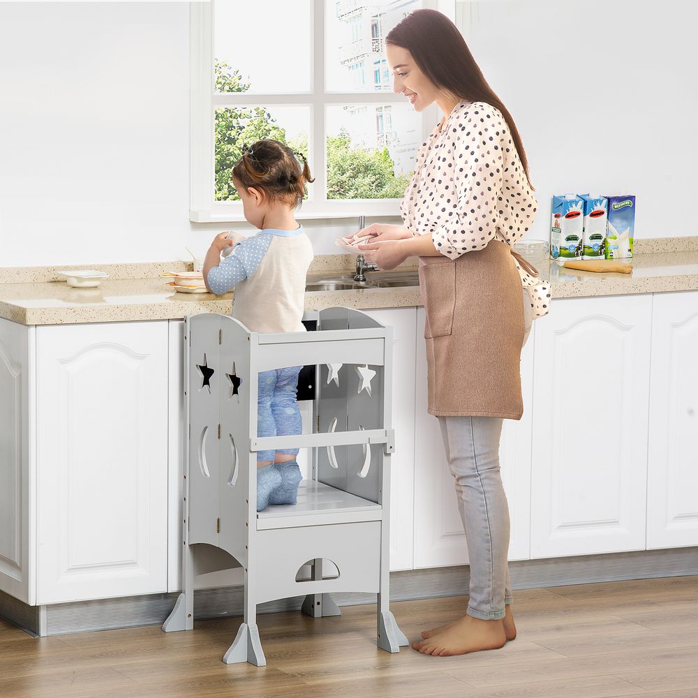 Kids Step Stool Toddler Kitchen Stool with Blackboard Lockable Handrail HOMCOM The Little Baby Brand