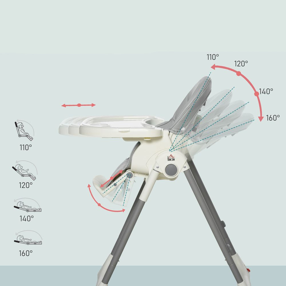 Foldable Baby High Chair Toddler Height Back Footrest Adjustable Grey HOMCOM Unbranded The Little Baby Brand