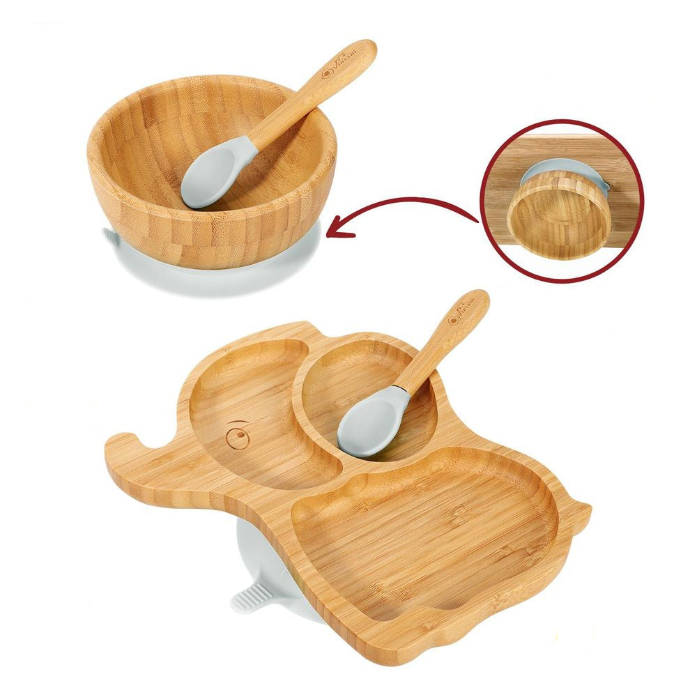 Baby Feeding Bamboo Elephant Plate, Bowl & Spoon Set Vinsani The Little Baby Brand