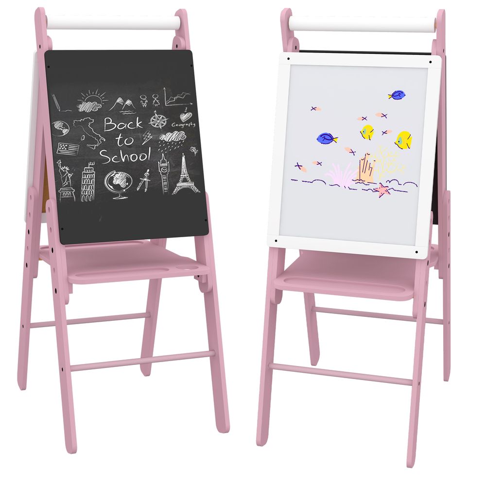 Art Easel for Kids, Double-Sided Whiteboard Chalkboard w/ Paper Roll - Pink AIYAPLAY The Little Baby Brand