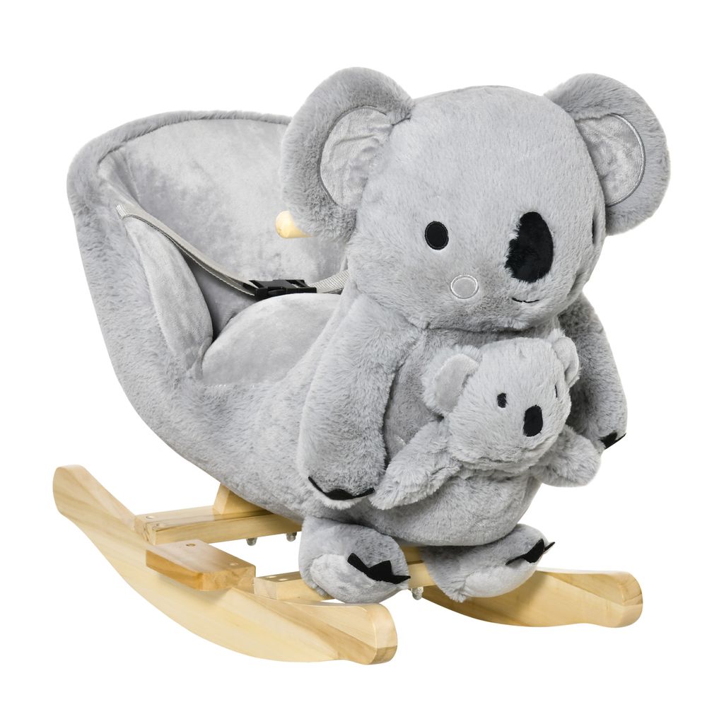 Kids Plush Ride-On Rocking Horse Koala-shaped Toy w/ Gloved Doll Grey HOMCOM The Little Baby Brand