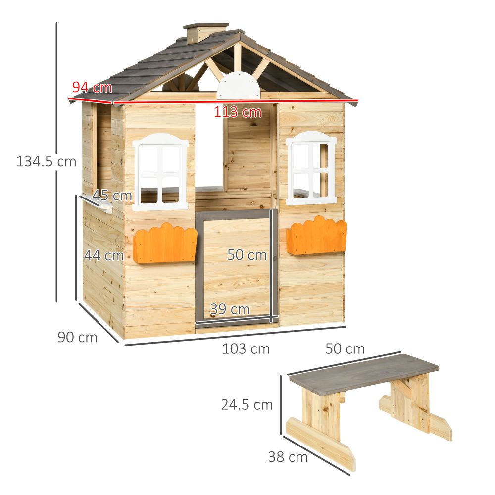 wooden playhouse Wooden Kids Playhouse with Window Boxes and Bench Outsunny The Little Baby Brand