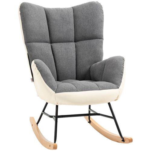 HOMCOM Rocking Chair for Nursery Upholstered Wingback Armchair Grey and Cream HOMCOM The Little Baby Brand