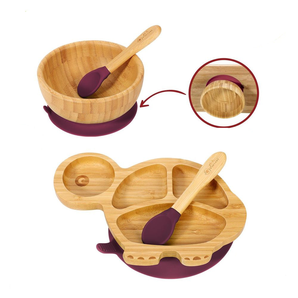 Baby weaning sets Bamboo Turtle Plate, Bowl & Spoon Set Vinsani The Little Baby Brand