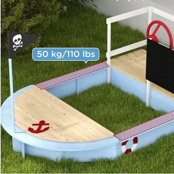 Outsunny Sand Pit with Blackboard, Flag, Storage Deck for Outdoor Play, Blue Outsunny The Little Baby Brand