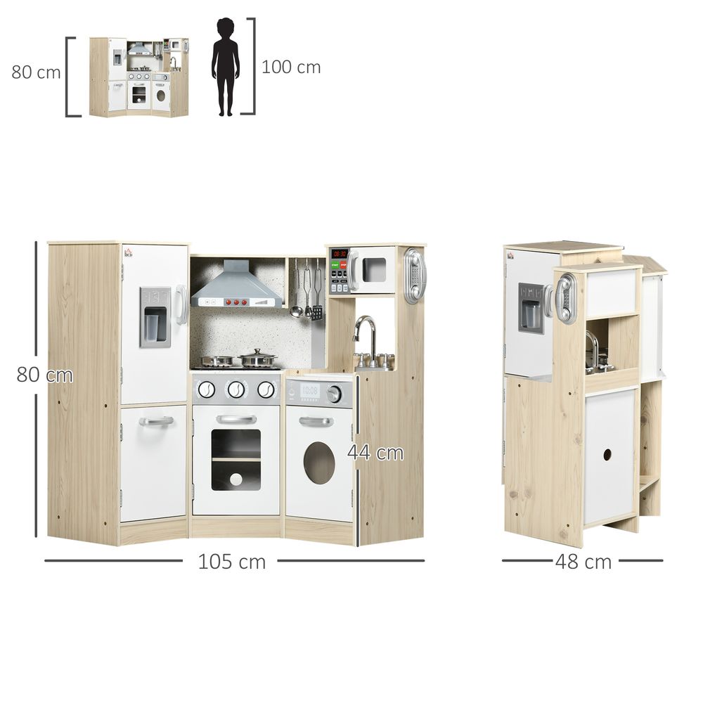 Corner Kids Kitchen w/ Sound Light, Phone, Microwave, Oven, Range Hood HOMCOM The Little Baby Brand