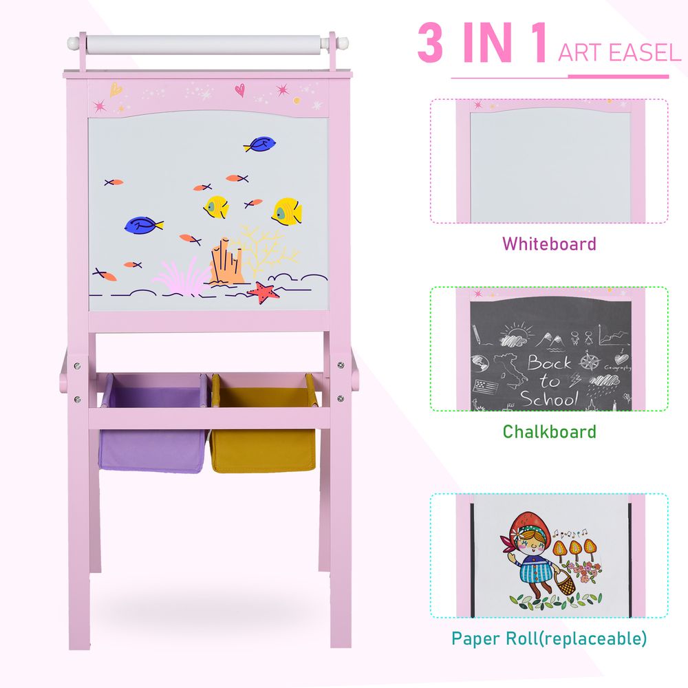 Kids Wooden Art Easel with Paper Roll Double-Sided Chalkboard, board HOMCOM Unbranded The Little Baby Brand