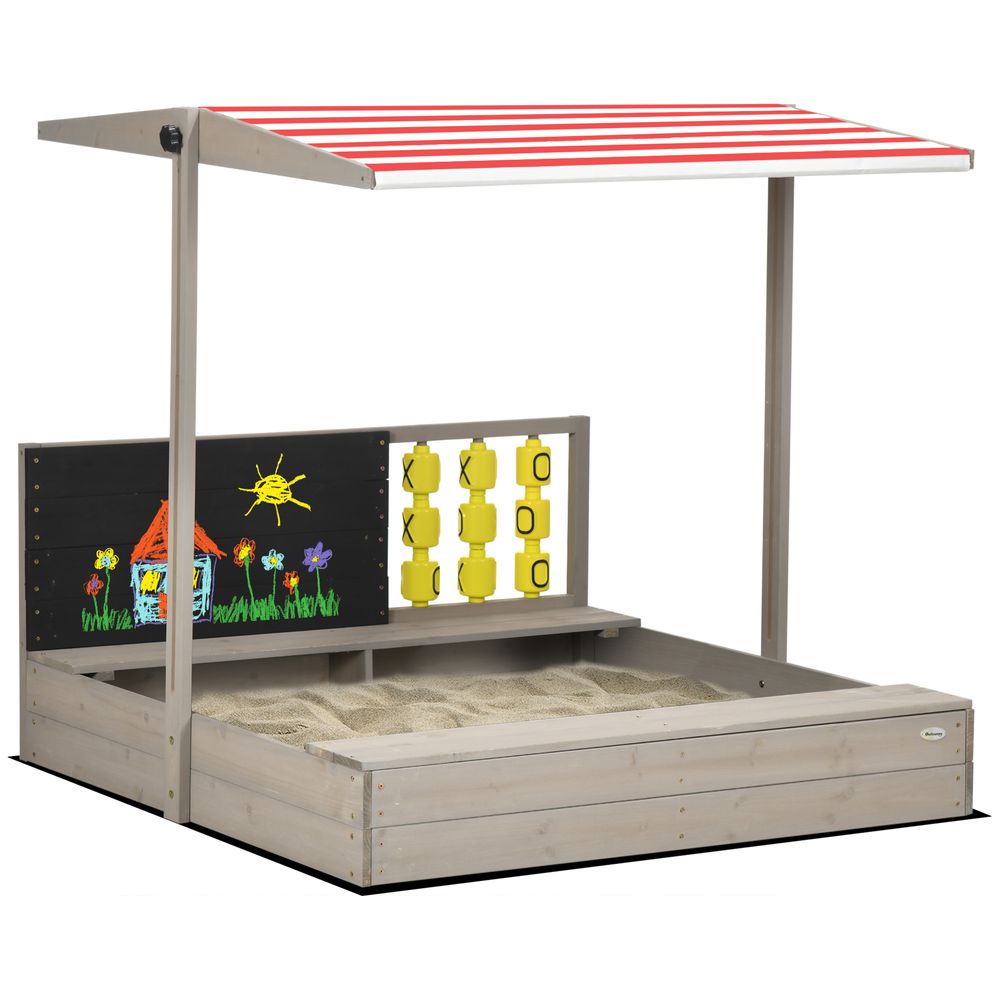 Outsunny Kids Wooden Sandpit, Sandbox w/ Canopy, Seats, for Gardens - Grey Outsunny The Little Baby Brand