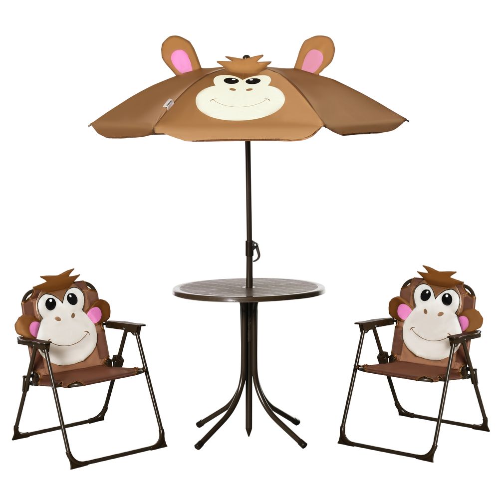 Kids Foldable Four-Piece Garden Set Table, Chairs, Umbrella Outsunny The Little Baby Brand