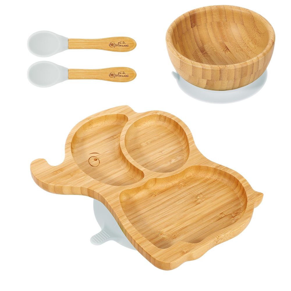 Baby Feeding Bamboo Elephant Plate, Bowl & Spoon Set Vinsani The Little Baby Brand