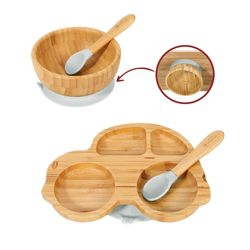 Baby Feeding Bamboo Car Plate Bowl & Spoon Set Vinsani The Little Baby Brand