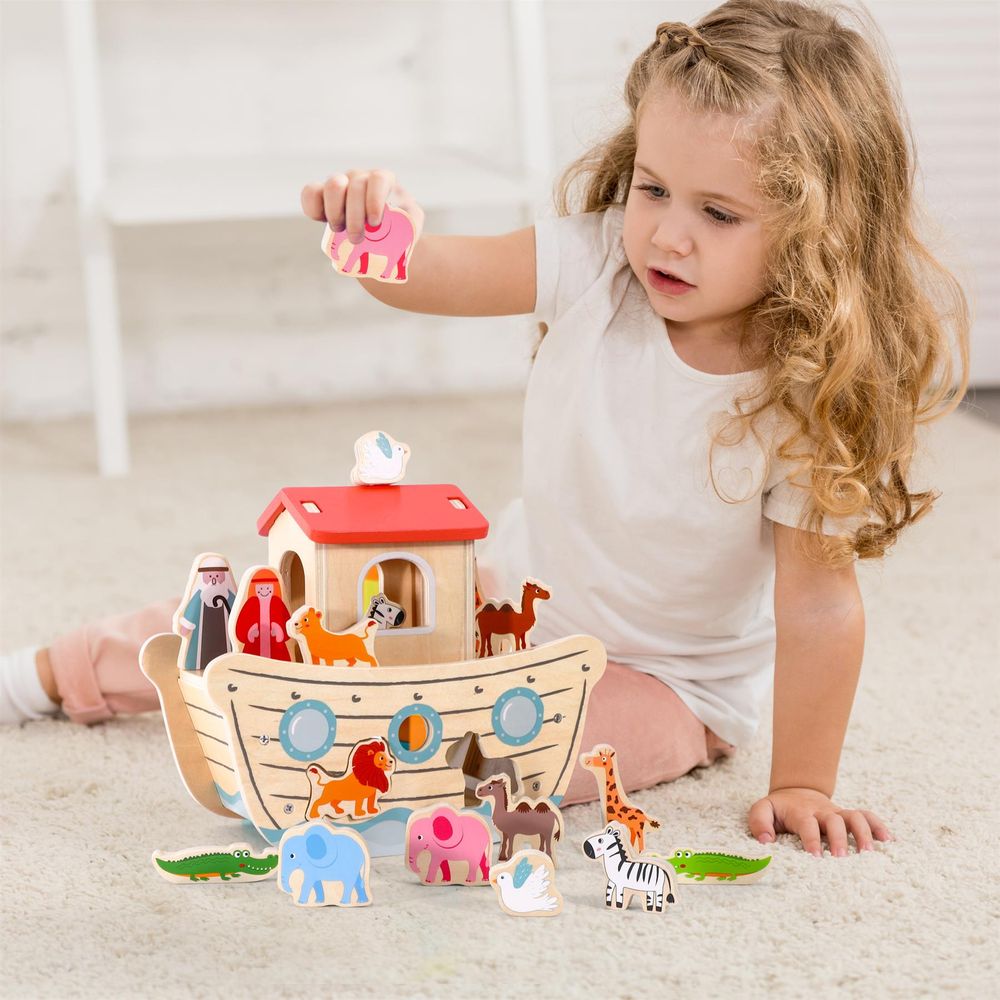 Wooden Toys Wooden Noah's Ark  Shape & Blocks Sorter Puzzle Activity Toy SOKA Play Imagine Learn The Little Baby Brand