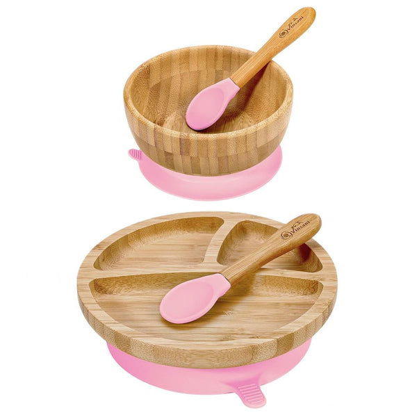 Avanchy Bamboo Stay Put Baby Bowl & Spoon, Pink